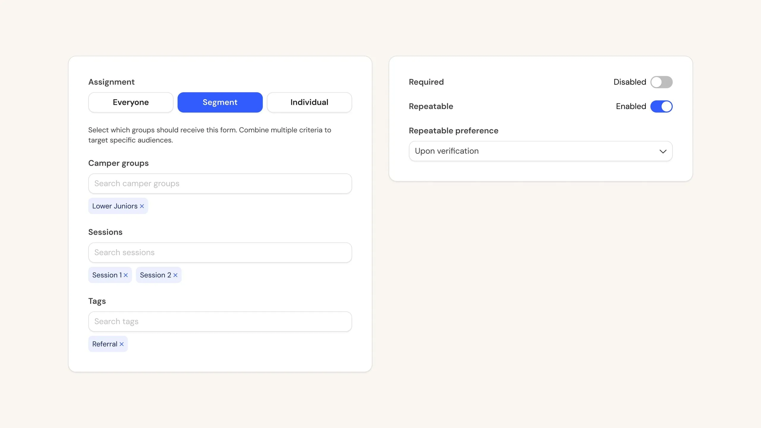 More control over form assignments