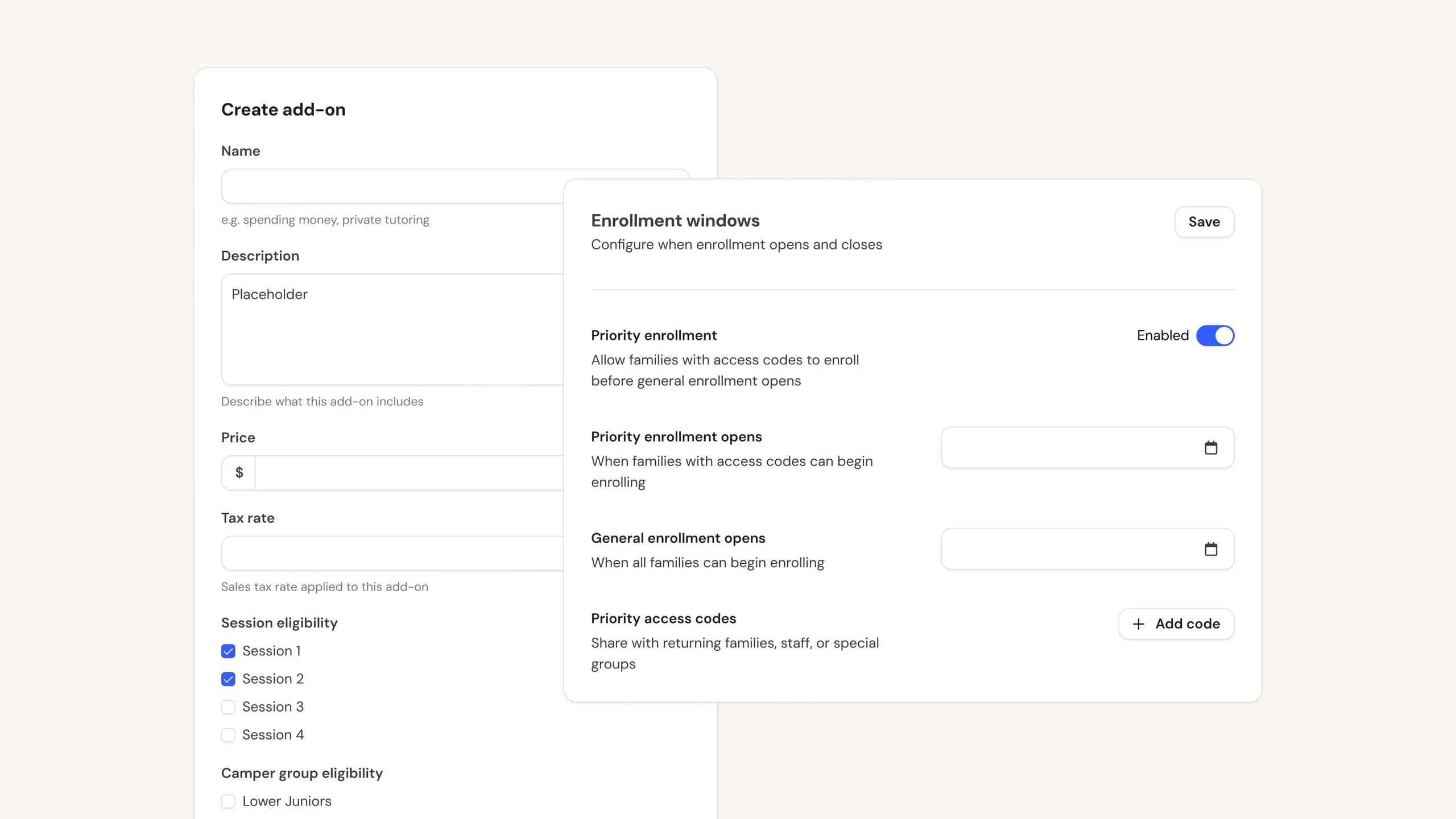 Session-level enrollment types